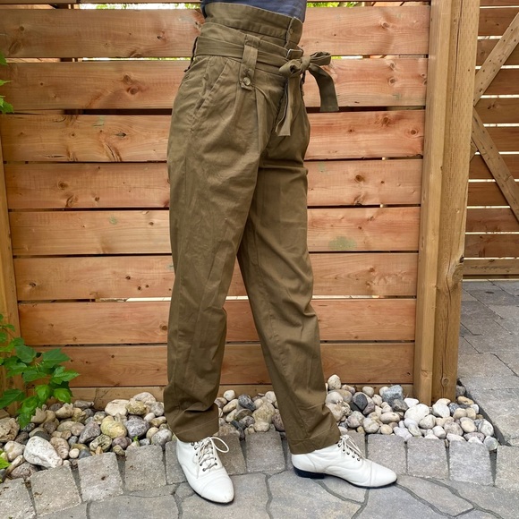See by Chloe Ultra High Rise Khaki Straight Leg Pant With Two Button Rows Cotton - Picture 5 of 14
